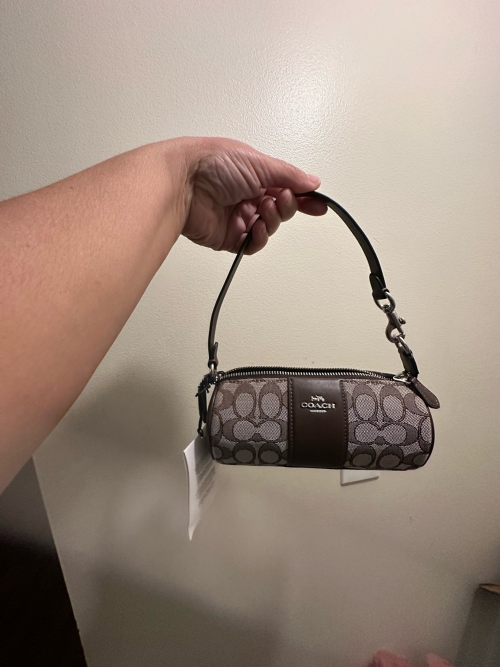 Coach Signature Canvas Mini Wristlet in Brown and Tan